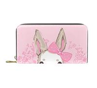 DJNGN Wallet for Women Clutch Purses for Women Card Holder Organizer Leather Zipper Purse Hand Draw Pink Eater Bunny Rabbit