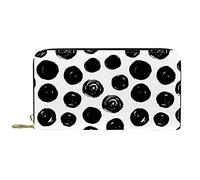 DJNGN Wallet for Women Clutch Purses for Women Card Holder Organizer Leather Zipper Purse Hand Painted Black Dots Pattern