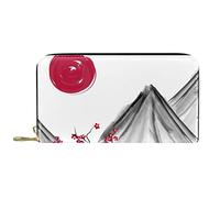 DJNGN Wallet for Women Clutch Purses for Women Card Holder Organizer Leather Zipper Purse Hand Painted Japanese Mountain Sunset Cherry Flower