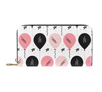 DJNGN Wallet for Women Clutch Purses for Women Card Holder Organizer Leather Zipper Purse Pink Black Balloon Pattern