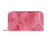 DJNGN Wallet for Women Clutch Purses for Women Card Holder Organizer Leather Zipper Purse Pink Paris Eiffel Tower Love Pattern