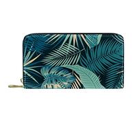 DJNGN Wallet for Women Clutch Purses for Women Card Holder Organizer Leather Zipper Purse Tropical Plant Leaves Pattern