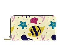 DJNGN Wallet for Women Clutch Purses for Women Card Holder Organizer Leather Zipper Purse Yellow Coral Sea Pattern