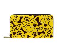 DJNGN Wallet for Women Clutch Purses for Women Card Holder Organizer Leather Zipper Purse Yellow Dogs Bone Paw Love Pattern
