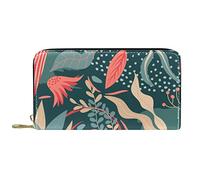 DJNGN Wallet Leather Leather Zip Long Purse Abstract Floral