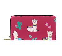 DJNGN Wallet Leather Leather Zip Long Purse Alpaca Red Llama