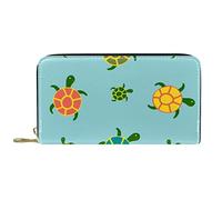 DJNGN Wallet Leather Leather Zip Long Purse Animal Cartoon Cute Turtle Pattern