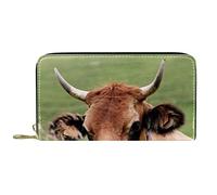 DJNGN Wallet Leather Leather Zip Long Purse Animal Cow Bossy Prairie