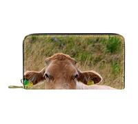 DJNGN Wallet Leather Leather Zip Long Purse Animal Cow Cattle Nature