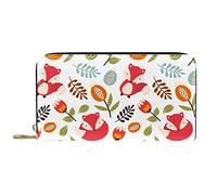 DJNGN Wallet Leather Leather Zip Long Purse Autumn Fox Floral Pattern