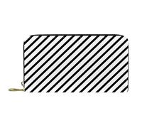 DJNGN Wallet Leather Leather Zip Long Purse Black and White Stripe Twill Pattern