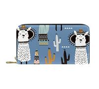 DJNGN Wallet Leather Leather Zip Long Purse Boho Alpaca Cactus Cute Cartoon Llama