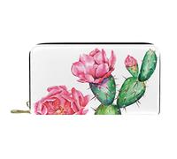 DJNGN Wallet Leather Leather Zip Long Purse Cactus Pink Flower Plant
