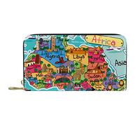 DJNGN Wallet Leather Leather Zip Long Purse Cartoon Africa Map