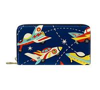 DJNGN Wallet Leather Leather Zip Long Purse Cartoon Aircraft Airplane Plane