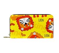 DJNGN Wallet Leather Leather Zip Long Purse Cartoon Animal Lion Pattern