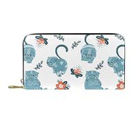 DJNGN Wallet Leather Leather Zip Long Purse Cartoon Blue Cats Flowers