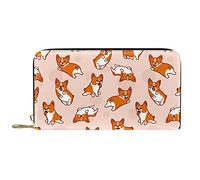 DJNGN Wallet Leather Leather Zip Long Purse Cartoon Corgis Pattern