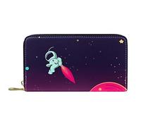 DJNGN Wallet Leather Leather Zip Long Purse Cartoon Cosmonaut Space