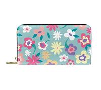 DJNGN Wallet Leather Leather Zip Long Purse Cartoon Flower Pattern