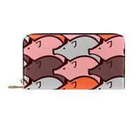 DJNGN Wallet Leather Leather Zip Long Purse Cartoon Pigs Pink Brown Orange