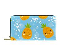 DJNGN Wallet Leather Leather Zip Long Purse Cartoon Yellow Ananas comosus Smile Blue