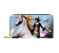 DJNGN Wallet Leather Leather Zip Long Purse Cat Ride Unicorn