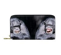 DJNGN Wallet Leather Leather Zip Long Purse Chimpanzees Animal