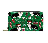 DJNGN Wallet Leather Leather Zip Long Purse Christmas Corgi Cute Pattern