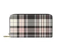 DJNGN Wallet Leather Leather Zip Long Purse Classic Plaid Check Pattern Black Pink Gray