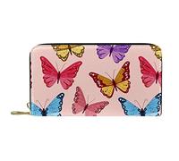 DJNGN Wallet Leather Leather Zip Long Purse Cloud Butterflies Flying