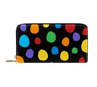 DJNGN Wallet Leather Leather Zip Long Purse Colorful Dots Pattern with Black Background