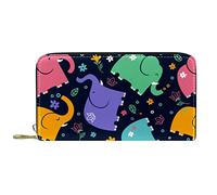 DJNGN Wallet Leather Leather Zip Long Purse Colorful Elephants