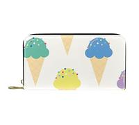 DJNGN Wallet Leather Leather Zip Long Purse Colorful Ice Cream Cones Pattern