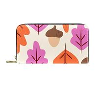 DJNGN Wallet Leather Leather Zip Long Purse Colorful Maple Leaf & Acorn Pattern-01