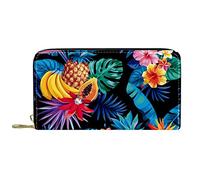 DJNGN Wallet Leather Leather Zip Long Purse Colorful Tropical Pine