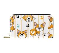 DJNGN Wallet Leather Leather Zip Long Purse Corgi Dog Cute Paw Heart Stripe