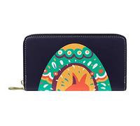 DJNGN Wallet Leather Leather Zip Long Purse Creative Easter Egg with Fox Pattern
