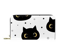 DJNGN Wallet Leather Leather Zip Long Purse Cute Black Cat Cartoon Pattern