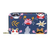 DJNGN Wallet Leather Leather Zip Long Purse Cute Cartoon Crabs Leaves
