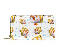 DJNGN Wallet Leather Leather Zip Long Purse Cute Cartoon Fish and Bubbles