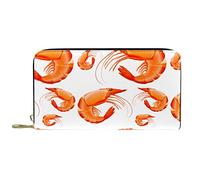 DJNGN Wallet Leather Leather Zip Long Purse Cute Cartoon Shrimps Sea Food Pattern
