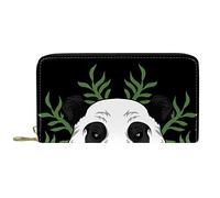 DJNGN Wallet Leather Leather Zip Long Purse Cute Funny Panda Wearing Work Clothes