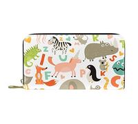 DJNGN Wallet Leather Leather Zip Long Purse Cute Kids Wild Animals Alphabets Pattern