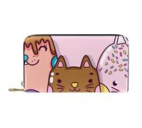 DJNGN Wallet Leather Leather Zip Long Purse Cute Kitty Cats and Ice Cream
