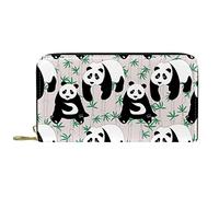 DJNGN Wallet Leather Leather Zip Long Purse Cute Panda Bamboo Pattern