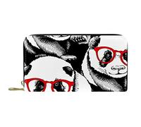 DJNGN Wallet Leather Leather Zip Long Purse Cute Panda with Red Sunglass