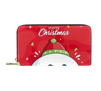 DJNGN Wallet Leather Leather Zip Long Purse Cute Snowman Scraf Hat Merry Xmas Red