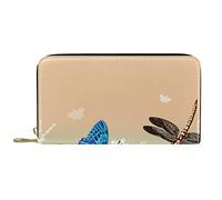 DJNGN Wallet Leather Leather Zip Long Purse Dragonflies Butterflies Flowers