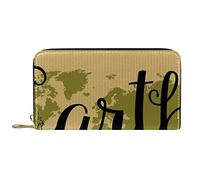 DJNGN Wallet Leather Leather Zip Long Purse Earth Day April 22 Save The Planet Vintage World Map